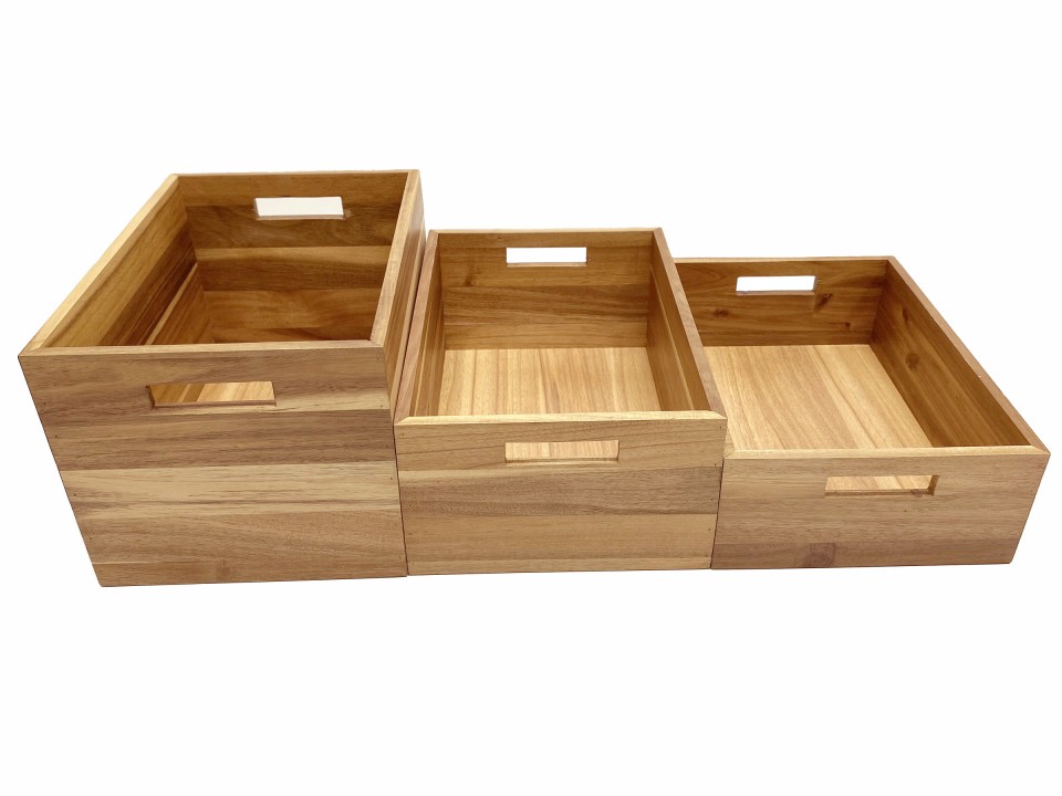 Premium Acacia Wood Storage Bins Set of 3 - Durable & Versatile Organization